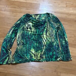 Chaus Green and Yellow Abstract Top